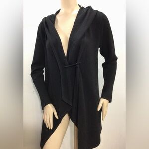 J. JILL Wool Blend Hooded Knit Sweater w/Safety Pin Closure Black Size L EUC